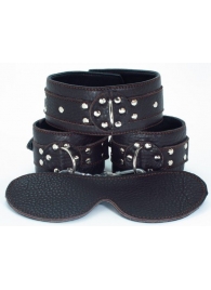 Набор БДСМ-аксессуаров из мягкой кожи черного цвета - БДСМ Арсенал - купить с доставкой в Калининграде