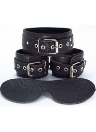 Набор БДСМ-аксессуаров из мягкой кожи черного цвета - БДСМ Арсенал - купить с доставкой в Калининграде