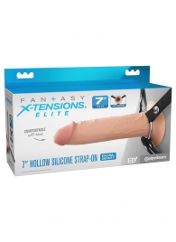 Телесный полый страпон на черных ремнях Hollow Silicone Strap-on - 17,8 см. - Pipedream - купить с доставкой в Калининграде