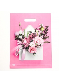 Розовый пакет с цветочным принтом и вырубной ручкой (40х31 см) - Сима-Ленд - купить с доставкой в Калининграде