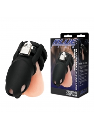 Черная клетка для пениса Silicone Small 2 in Cock Cage With Ball Divider - BlueLine - купить с доставкой в Калининграде