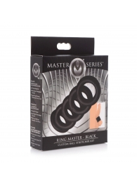Комплект из 5 черных эрекционных колец для мошонки Ring Master Custom Ball Stretcher Kit - XR Brands - в Калининграде купить с доставкой