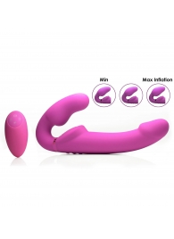Розовый безремневой страпон с вибрацией и функцией расширения Inflatable Ergo-Fit Strapless Strap-On - XR Brands - купить с доставкой в Калининграде