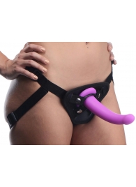 Лиловый поясной страпон Navigator Silicone G-Spot Dildo with Harness - 17,8 см. - XR Brands - купить с доставкой в Калининграде
