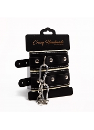 Черные скругленные наручники с мягкой бежевой подкладкой - Crazy Handmade - купить с доставкой в Калининграде