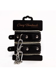 Черные скругленные наручники с мягкой бежевой подкладкой - Crazy Handmade - купить с доставкой в Калининграде