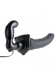 Черный страпон с вагинальной пробкой Deluxe Vibrating Penetrix Strap-On - 19 см. - Pipedream - купить с доставкой в Калининграде
