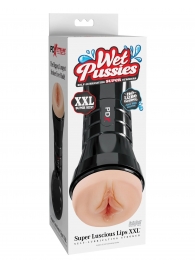 Телесный мастурбатор-вагина в черной колбе Super Luscious Lips XXL - Pipedream - в Калининграде купить с доставкой