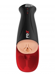 Телесный мастурбатор-вагина в черной колбе с вибрацией Fuck-O-Matic Pro XL - Pipedream - в Калининграде купить с доставкой