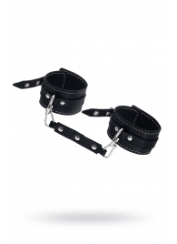 Черные двухслойные кожаные оковы с белой строчкой - Pecado - купить с доставкой в Калининграде