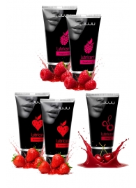 Набор из 5 съедобных лубрикантов JUJU (клубника х 2, малина х 2, вишня) - JuJu - купить с доставкой в Калининграде
