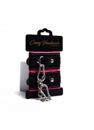 Черно-розовые скругленные наручники с мягкой подкладкой - Crazy Handmade - купить с доставкой в Калининграде