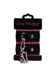 Черно-розовые скругленные наручники с мягкой подкладкой - Crazy Handmade - купить с доставкой в Калининграде