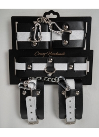 Набор фиксаторов из черной и белой натуральной кожи - Crazy Handmade - купить с доставкой в Калининграде