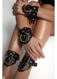 Черные кожаные оковы с резными узорами и клепками - Crazy Handmade - купить с доставкой в Калининграде