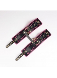 Черные кожаные оковы с розовой строчкой - Crazy Handmade - купить с доставкой в Калининграде