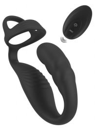 Черное эрекционное кольцо со стимуляцией промежности и анальной пробкой Cock Ring with RC Prostate Plug - Orion - в Калининграде купить с доставкой