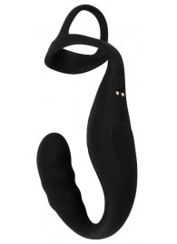 Черное эрекционное кольцо со стимуляцией промежности и анальной пробкой Cock Ring with RC Prostate Plug - Orion - в Калининграде купить с доставкой