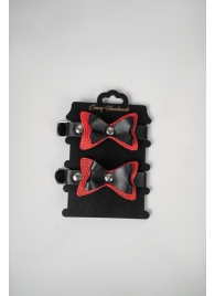 Черно-красные кожаные наручники с бантиками - Crazy Handmade - купить с доставкой в Калининграде