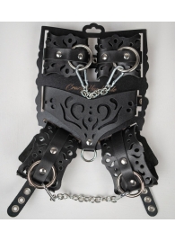 Черный ажурный кожаный набор фиксаций - Crazy Handmade - купить с доставкой в Калининграде
