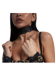 Черный ажурный чокер с золотистой фурнитурой - Crazy Handmade - купить с доставкой в Калининграде