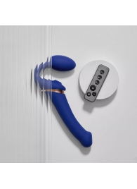 Синий безремневой страпон Multi Orgasm Bendable Strap-On size L с клиторальной стимуляцией - Strap-on-me - купить с доставкой в Калининграде