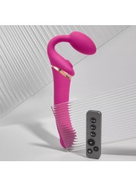 Ярко-розовый безремневой страпон Multi Orgasm Bendable Strap-On size XL с клиторальной стимуляцией - Strap-on-me - купить с доставкой в Калининграде