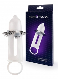 Эластичная насадка на пенис с подхватом мошонки и стимулирующими «ресничками» - Sextaz - в Калининграде купить с доставкой