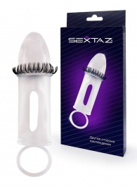 Закрытая насадка на пенис с подхватом мошонки и стимулирующими «ресничками» - Sextaz - в Калининграде купить с доставкой