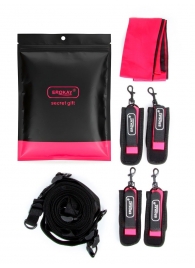 Черно-розовый эротический набор: фиксатор, оковы, наручники, повязка - Erokay - купить с доставкой в Калининграде