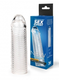 Прозрачная закрытая насадка на пенис с ребрышками - 16 см. - Sex Expert - в Калининграде купить с доставкой