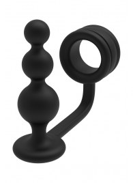 Черное эрекционное кольцо с анальной елочкой Cockring With Beaded Anal Plug - Dream Toys - в Калининграде купить с доставкой