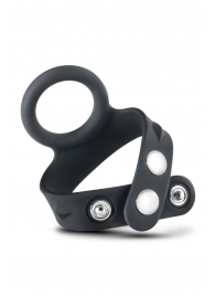 Черное эрекционное кольцо с подхватом мошонки на кнопках VS6 - Blush Novelties - в Калининграде купить с доставкой