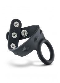 Черное эрекционное кольцо с подхватом мошонки на кнопках VS6 - Blush Novelties - в Калининграде купить с доставкой