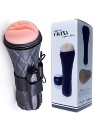 Телесный мастурбатор-вагина в черной колбе с вибрацией - Boys of Toys - в Калининграде купить с доставкой