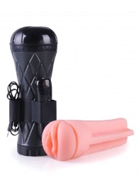 Телесный мастурбатор-вагина в черной колбе с вибрацией - Boys of Toys - в Калининграде купить с доставкой