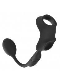 Черное виброкольцо с анальной пробкой Cock Ring with RC Butt Plug - Orion - в Калининграде купить с доставкой