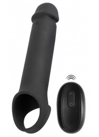 Черная вибронасадка для пениса с хомутом для мошонки и пультом ДУ Remote Controlled Penis Extension - Orion - в Калининграде купить с доставкой