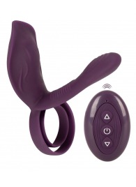 Фиолетовая насадка на член с клиторальным отростком и пультом ДУ RC Couple’s Vibrator 2 - Orion - в Калининграде купить с доставкой