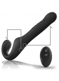 Черный безремневой страпон с вибрацией и возвратно-поступательными движениями - 24 см. - Ibiza - купить с доставкой в Калининграде