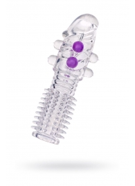 Гелевая прозрачная насадка с шариками и шипами - 14 см. - Toyfa Basic - в Калининграде купить с доставкой