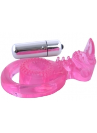 Розовая вибронасадка со стимулятор клитора   Язычок - Toyfa Basic - в Калининграде купить с доставкой