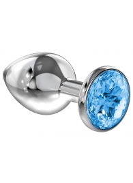 Большая серебристая анальная пробка Diamond Light blue Sparkle Large с голубым кристаллом - 8 см. - Lola Games - купить с доставкой в Калининграде