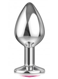 Большая серебристая анальная пробка Diamond Pink Sparkle Large с розовым кристаллом - 8 см. - Lola Games - купить с доставкой в Калининграде