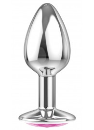 Малая серебристая анальная пробка Diamond Pink Sparkle Small с розовым кристаллом - 7 см. - Lola Games - купить с доставкой в Калининграде