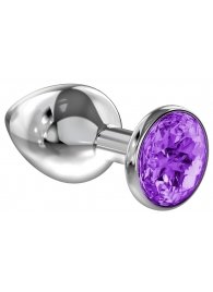 Большая серебристая анальная пробка Diamond Purple Sparkle Large с фиолетовым кристаллом - 8 см. - Lola Games - купить с доставкой в Калининграде