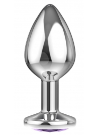 Малая серебристая анальная пробка Diamond Purple Sparkle Small с фиолетовым кристаллом - 7 см. - Lola Games - купить с доставкой в Калининграде