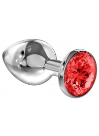 Большая серебристая анальная пробка Diamond Red Sparkle Large с красным кристаллом - 8 см. - Lola Games - купить с доставкой в Калининграде