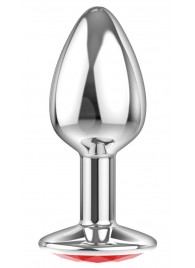 Малая серебристая анальная пробка Diamond Red Sparkle Small с красным кристаллом - 7 см. - Lola Games - купить с доставкой в Калининграде