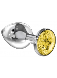 Большая серебристая анальная пробка Diamond Yellow Sparkle Large с жёлтым кристаллом - 8 см. - Lola Games - купить с доставкой в Калининграде